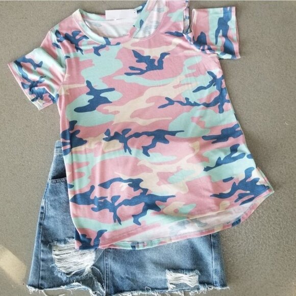 Army Print Cut Out Tee - Pink - Picture 3 of 3